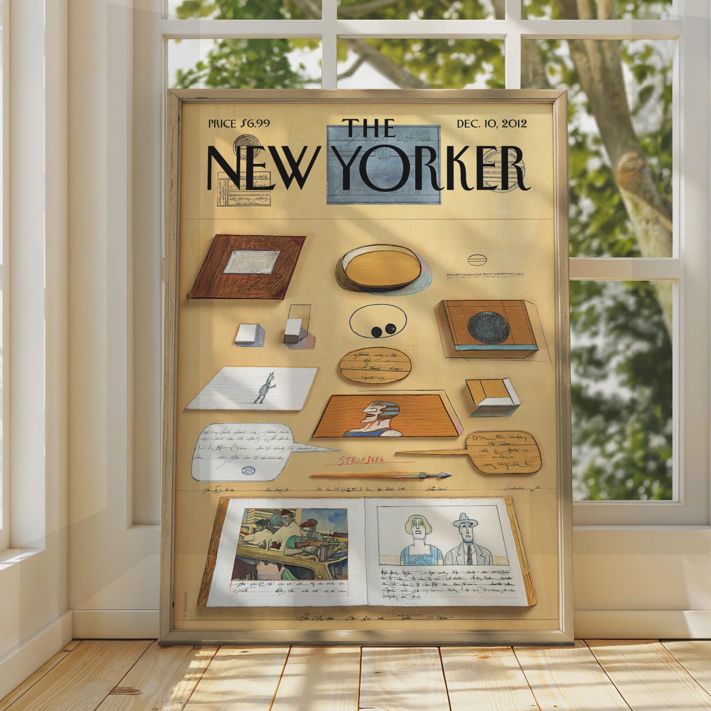 The New Yorker Poster Dec 2012, Steinberg Art Print, Vintage Magazine Cover Wall Art wall art print