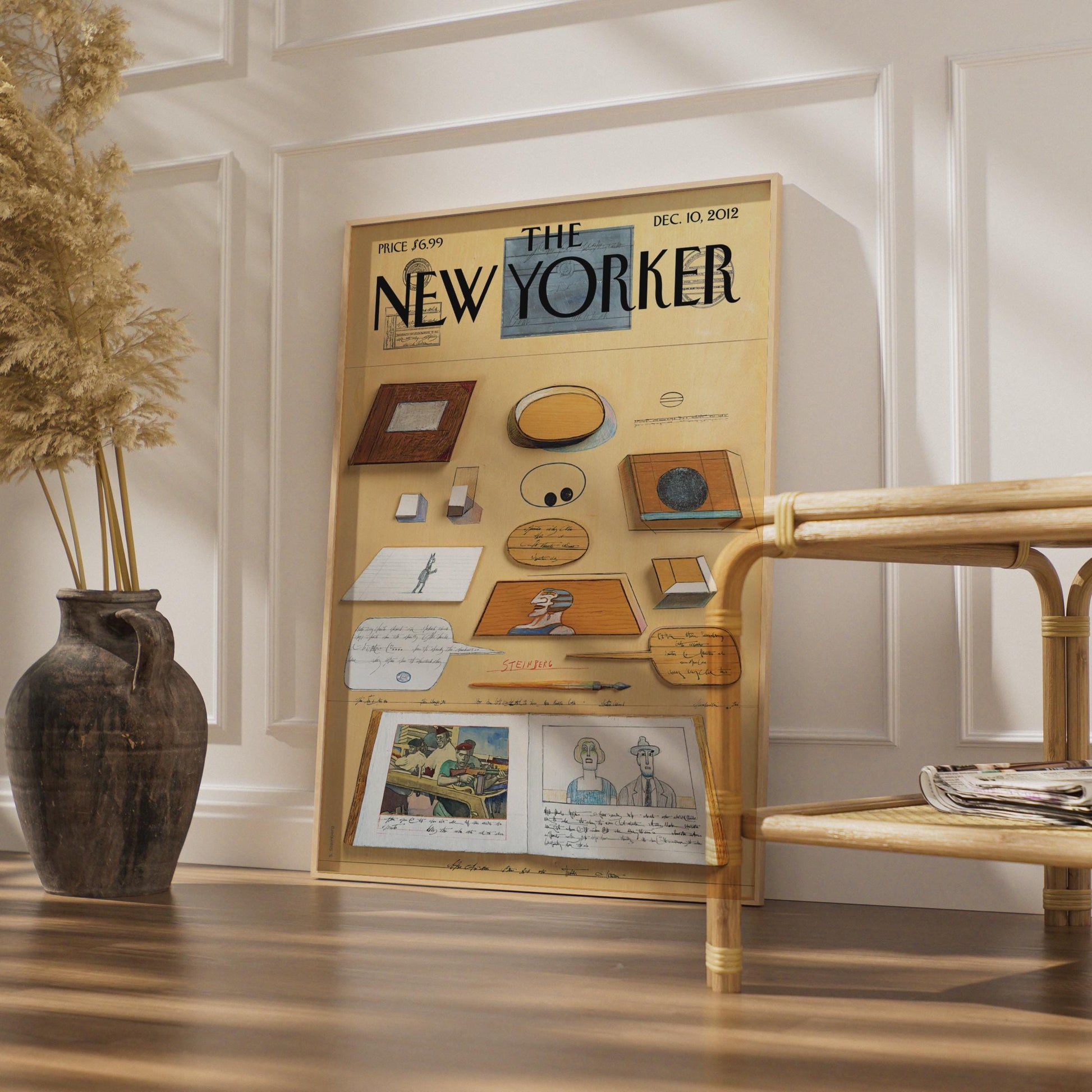 The New Yorker Poster Dec 2012, Steinberg Art Print, Vintage Magazine Cover Wall Art wall art print