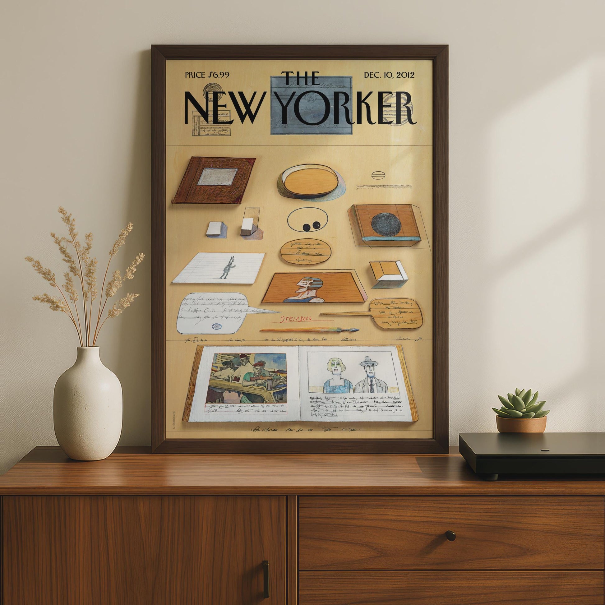 The New Yorker Poster Dec 2012, Steinberg Art Print, Vintage Magazine Cover Wall Art wall art print