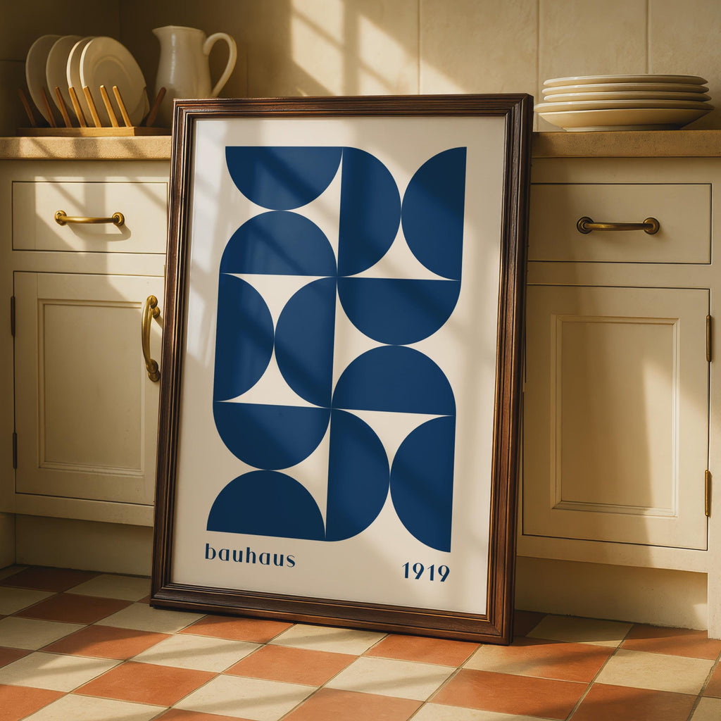 Bauhaus Poster, Geometric Art Print, Minimalist Home Decor, Blue & Cream Graphics, 1919 Design wall art print