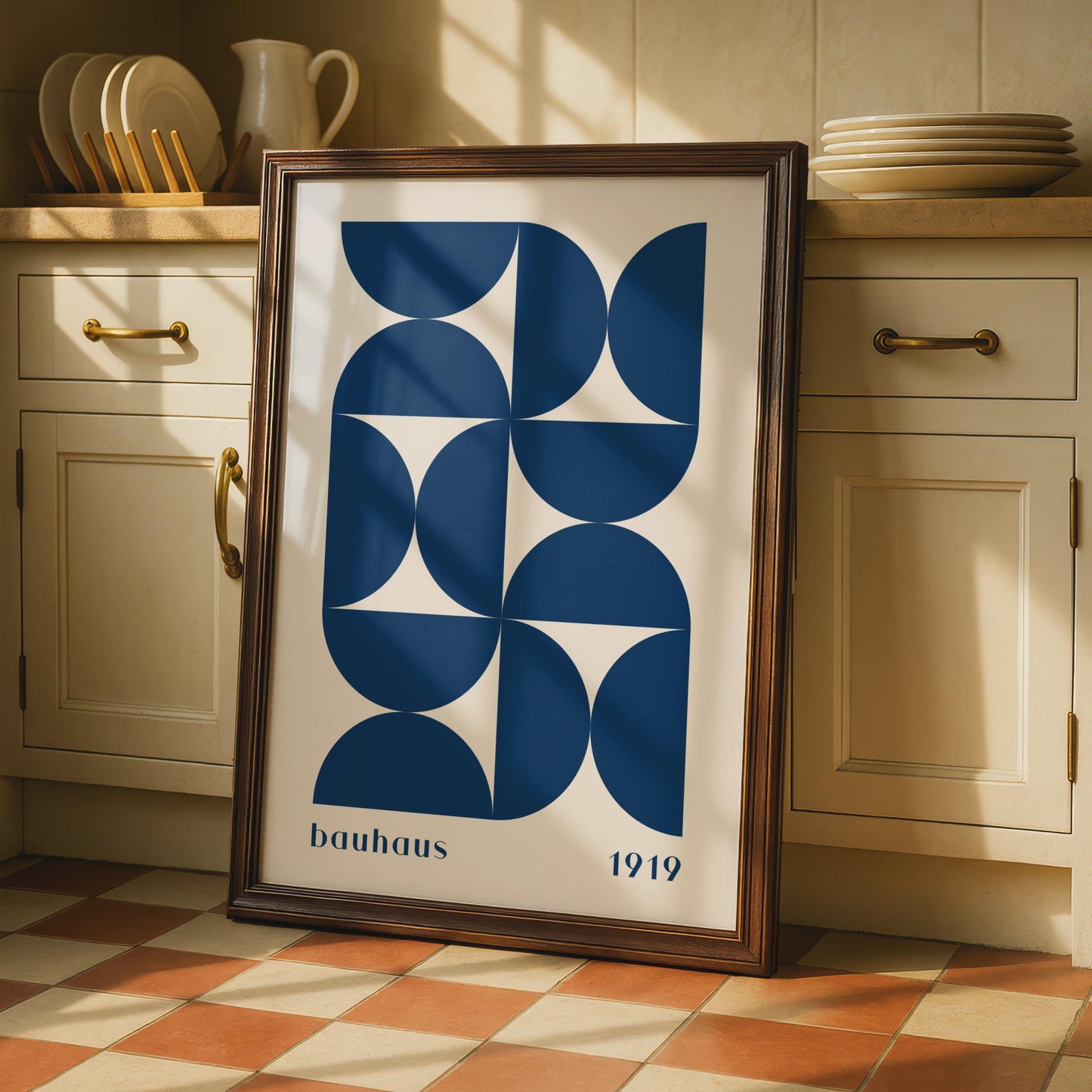 Bauhaus Poster, Geometric Art Print, Minimalist Home Decor, Blue & Cream Graphics, 1919 Design wall art print