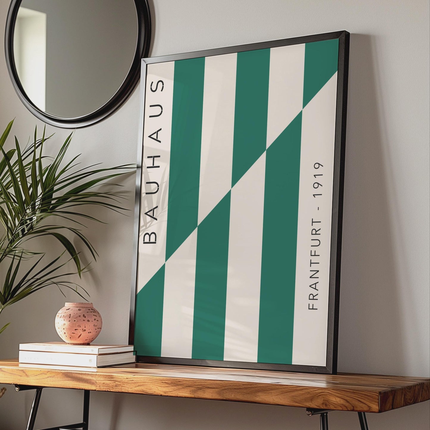 Bauhaus Art Print, Minimalist Poster, Green and Cream Geometric Design, Modern Decor, Frankfurt 1919 wall art print