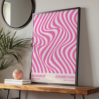 Bauhaus Exhibition Poster, Frankfurt July 19 1923, Vintage Art Print, Pink Wavy Lines, Modernist wall art print