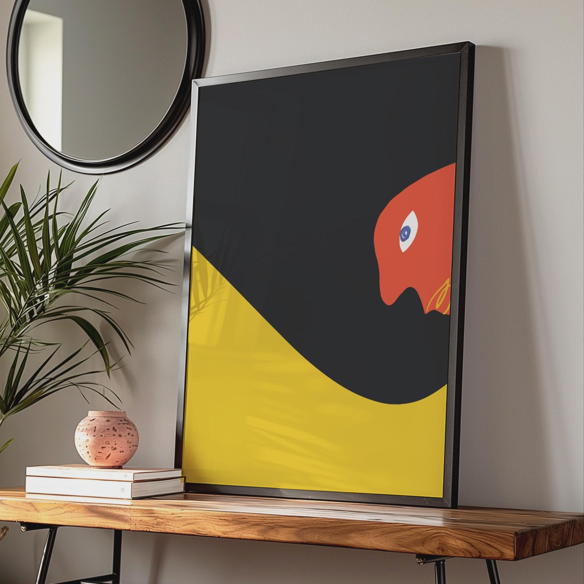 Bauhaus Poster, Bold Minimalist Artwork, Abstract Red Bird, Graphic Wall Art, Modern Home Decor wall art print