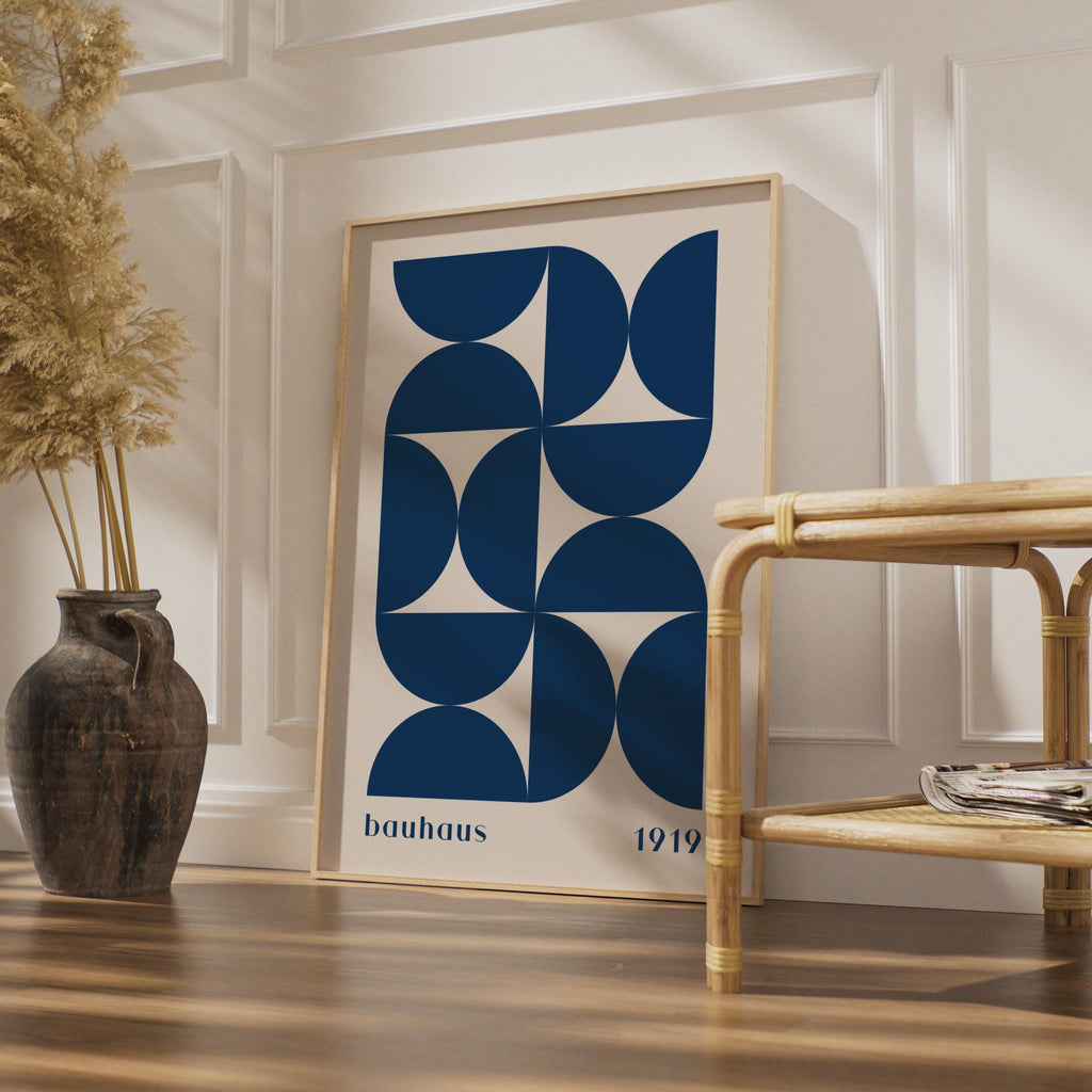 Bauhaus Poster, Geometric Art Print, Minimalist Home Decor, Blue & Cream Graphics, 1919 Design wall art print