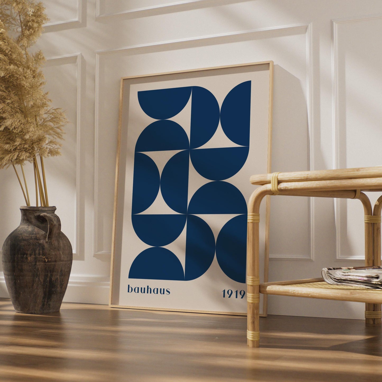Bauhaus Poster, Geometric Art Print, Minimalist Home Decor, Blue & Cream Graphics, 1919 Design wall art print