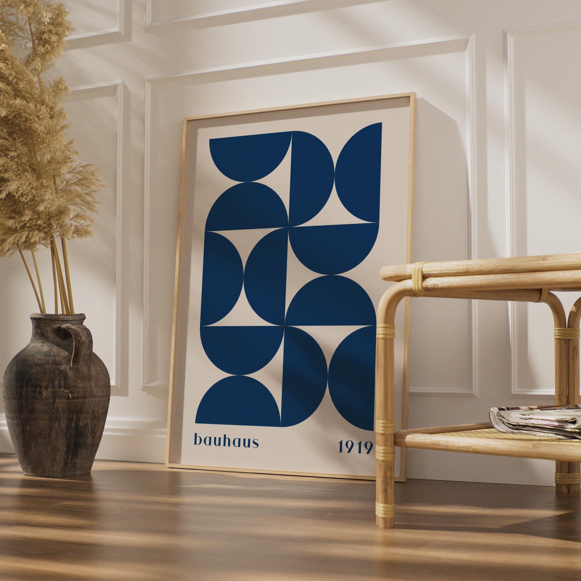 Bauhaus Poster, Geometric Art Print, Minimalist Home Decor, Blue & Cream Graphics, 1919 Design wall art print