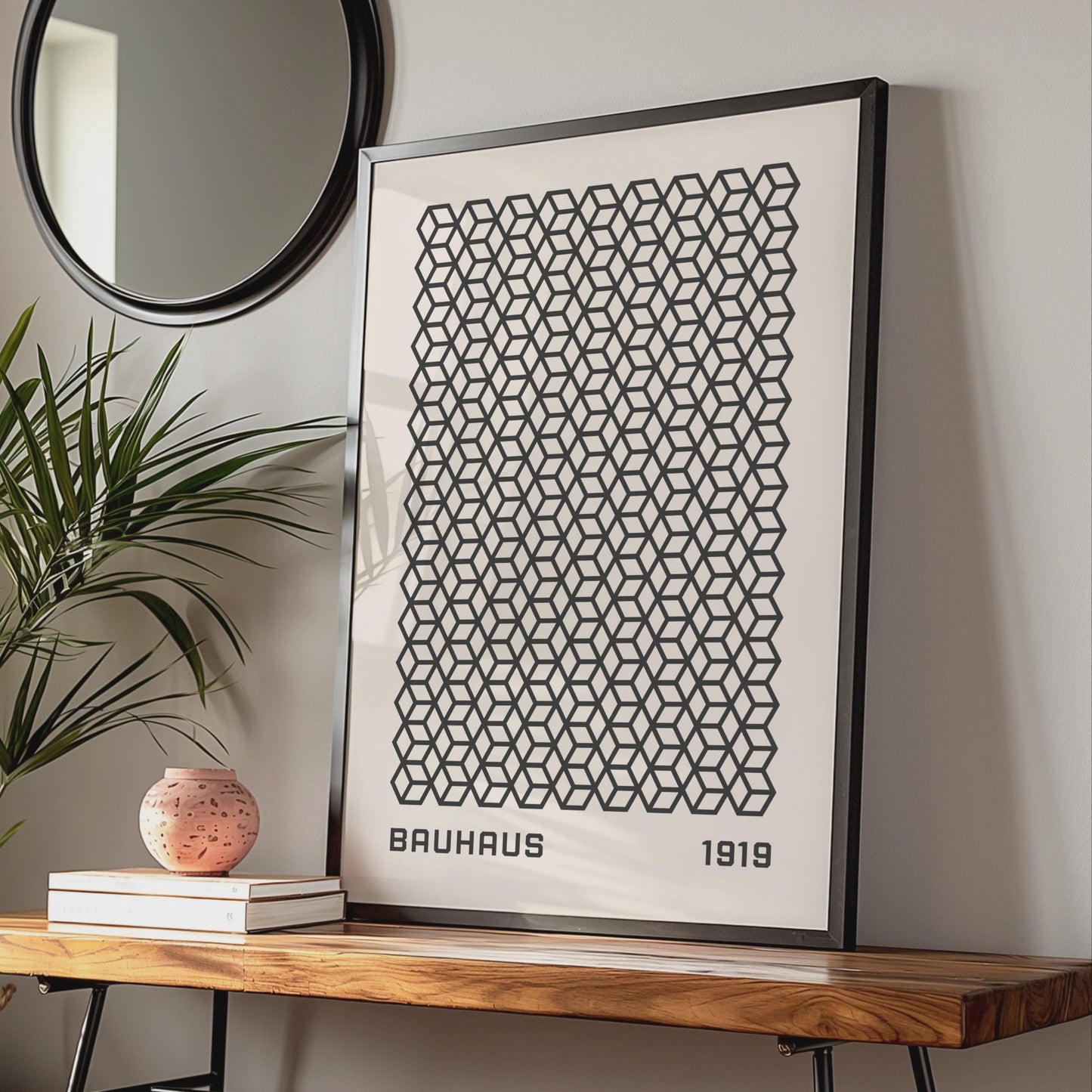 Bauhaus Hexagon Pattern Poster, Minimalist Wall Art, Geometric Print, 1919 Inspired Decor wall art print