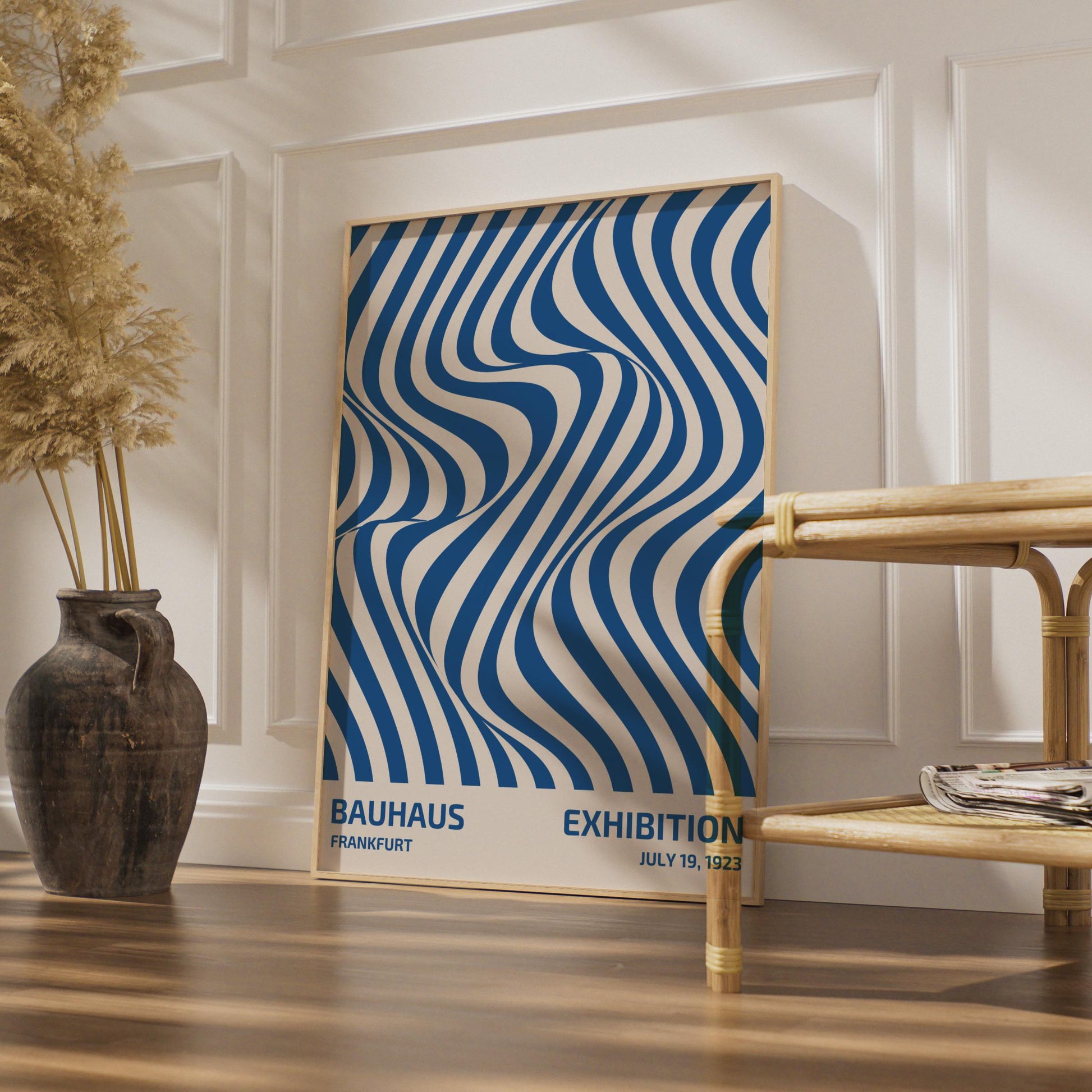 Bauhaus Exhibition Poster, 1923, Blue Waves Art Print, Modern Wall Decor, Frankfurt Design wall art print