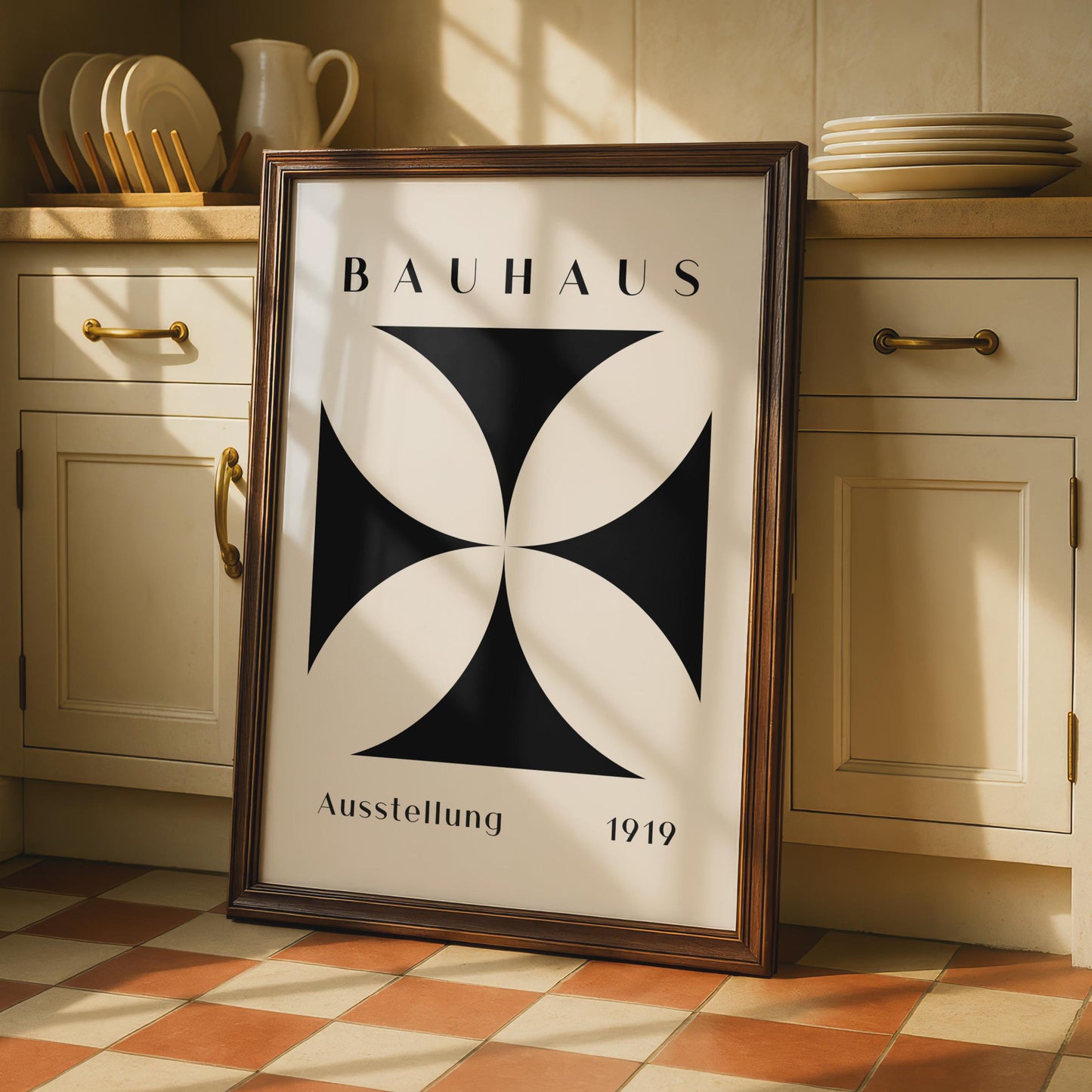 Bauhaus Print, 1919 Exhibition Poster, Minimalist Black and Beige Wall Art, Modern Decor, Graphic wall art print