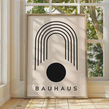 Bauhaus Poster, Minimalist Arch and Circle Art, Modern Black White Print wall art print