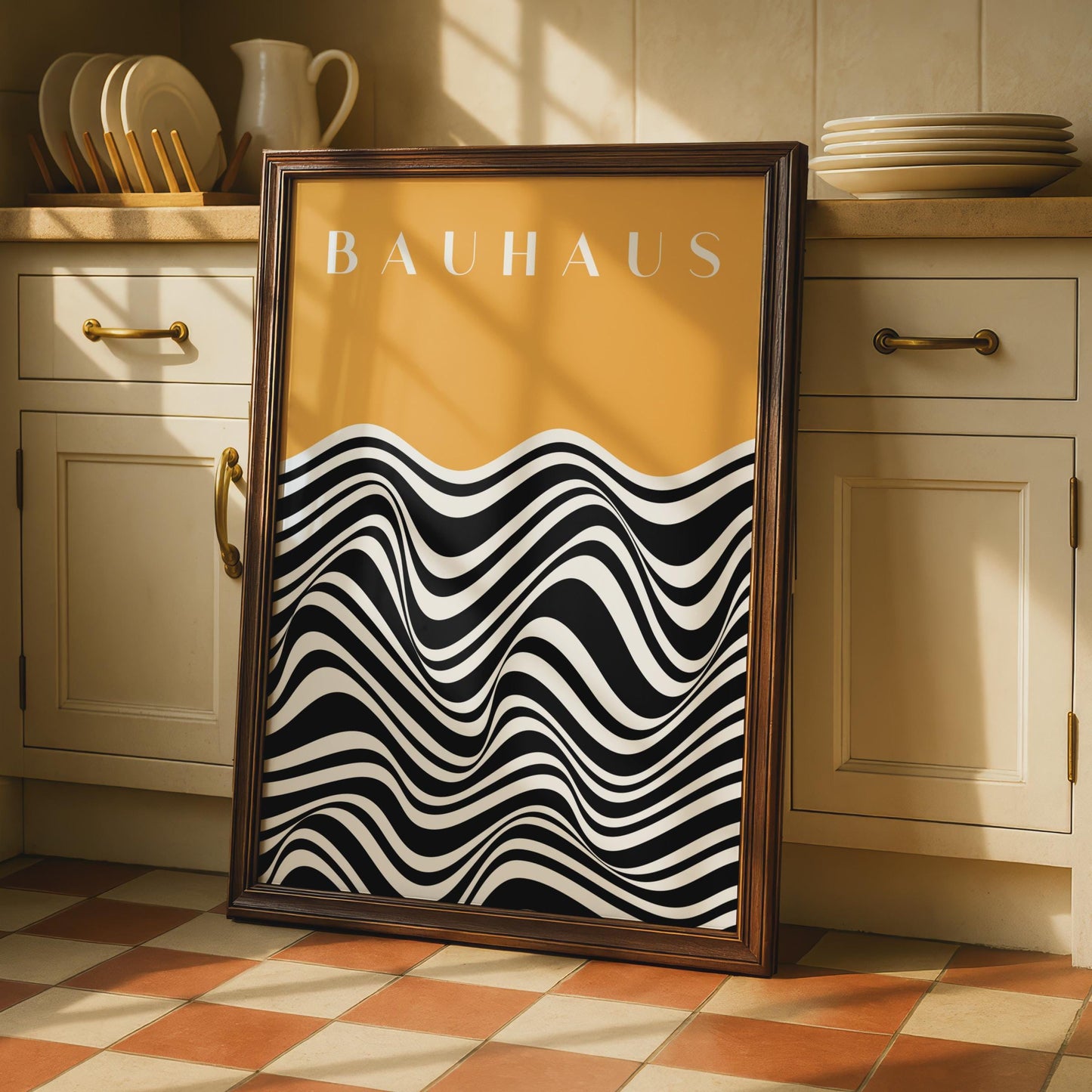 Bauhaus Print, Modern Geometric Wall Art, Black and White Waves, Minimalist Home Decor, Abstract wall art print