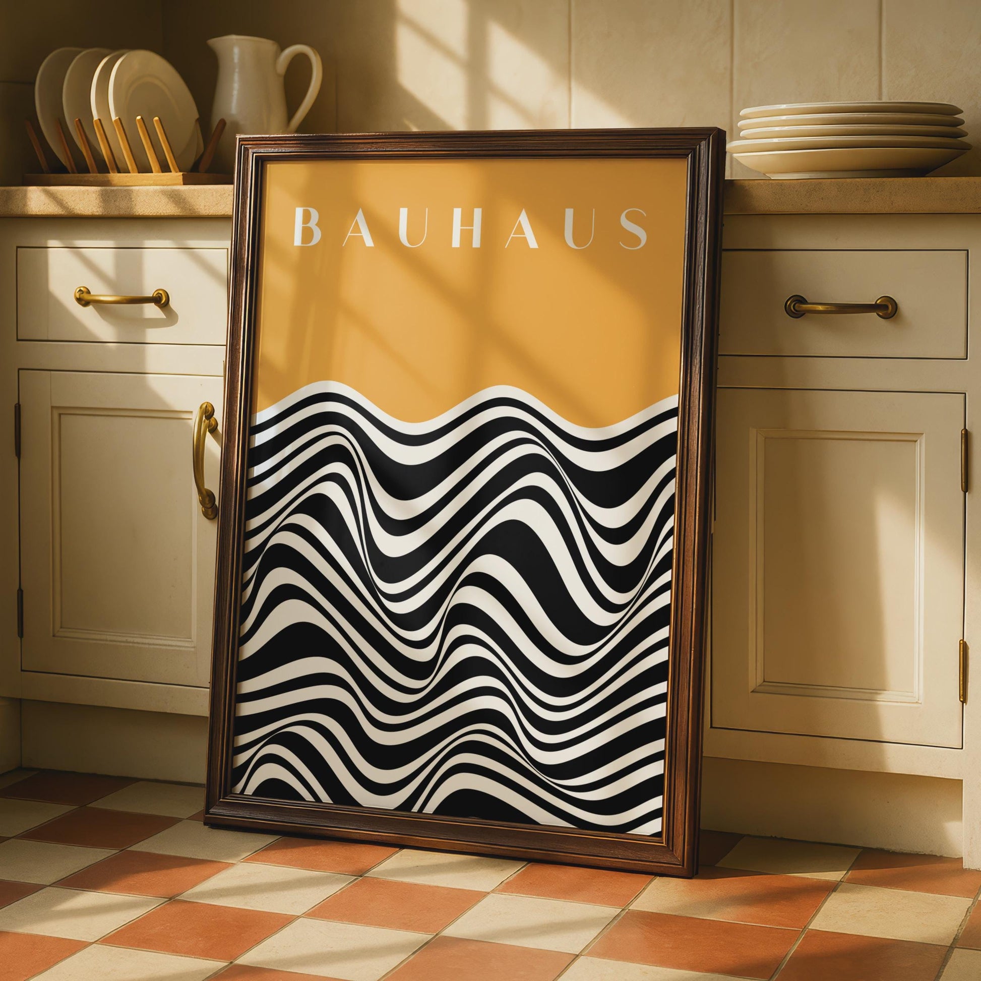 Bauhaus Print, Modern Geometric Wall Art, Black and White Waves, Minimalist Home Decor, Abstract wall art print
