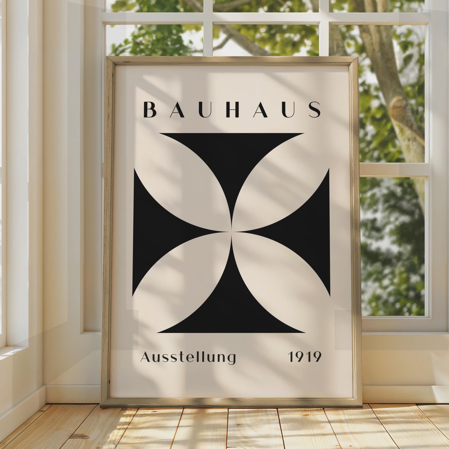Bauhaus Print, 1919 Exhibition Poster, Minimalist Black and Beige Wall Art, Modern Decor, Graphic wall art print