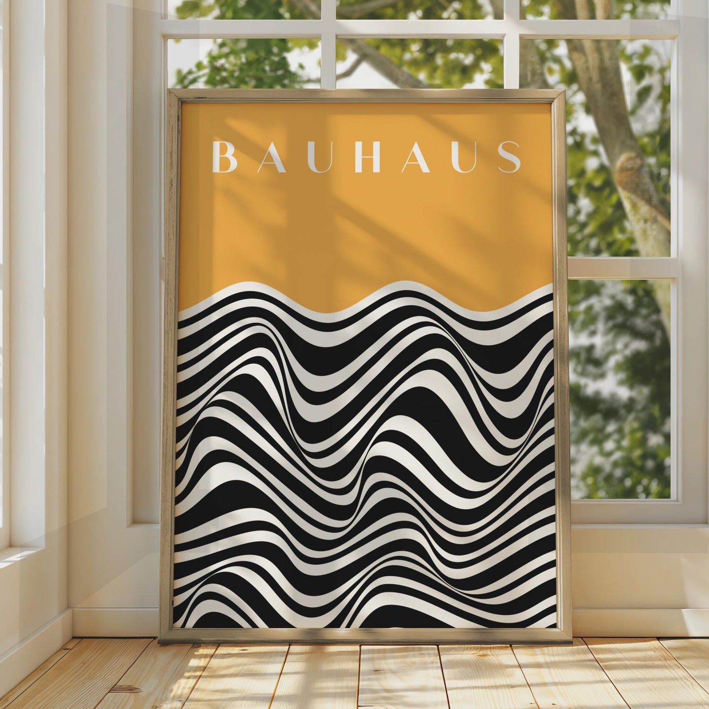 Bauhaus Print, Modern Geometric Wall Art, Black and White Waves, Minimalist Home Decor, Abstract wall art print