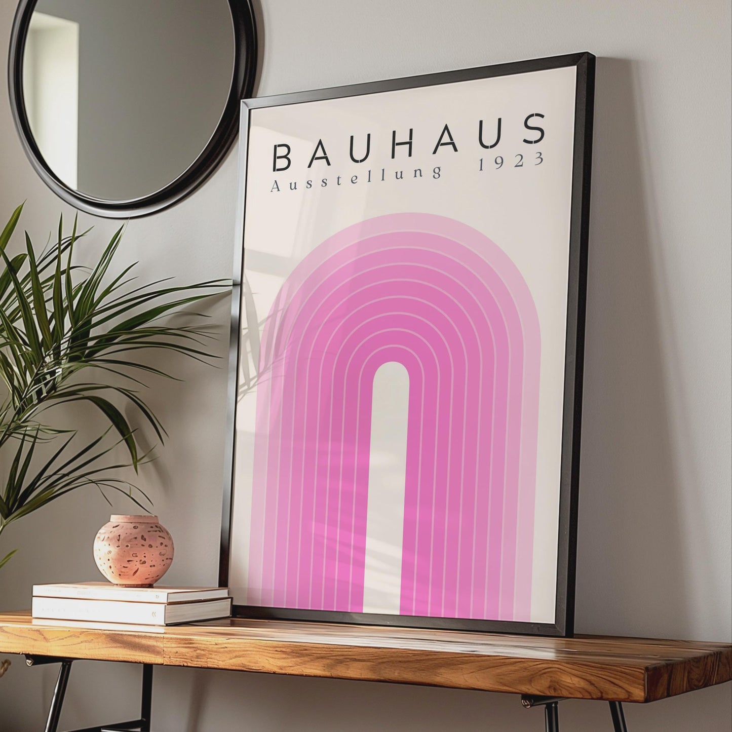 Bauhaus Exhibition 1923 Poster, Minimalist Wall Art, Pink Arches Design, Modern Home Decor wall art print