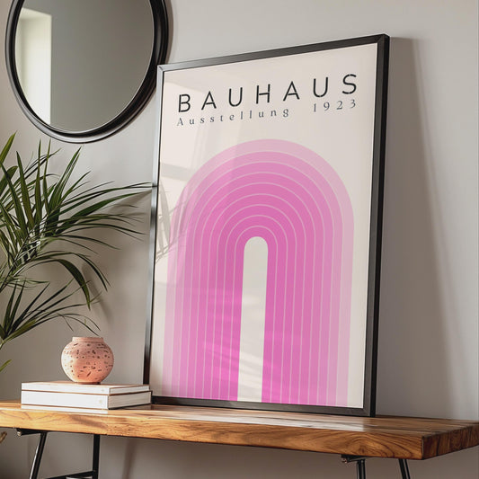 Bauhaus Exhibition 1923 Poster, Minimalist Wall Art, Pink Arches Design, Modern Home Decor wall art print