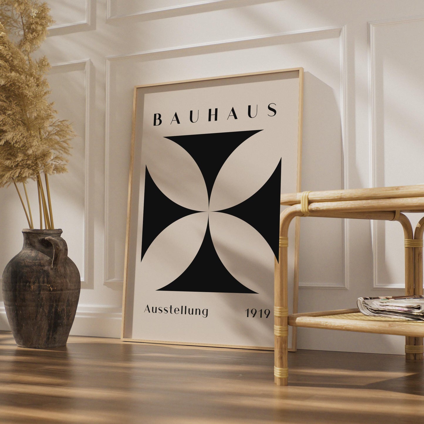 Bauhaus Print, 1919 Exhibition Poster, Minimalist Black and Beige Wall Art, Modern Decor, Graphic wall art print
