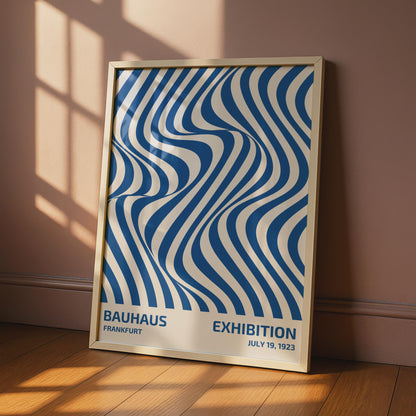 Bauhaus Exhibition Poster, 1923, Blue Waves Art Print, Modern Wall Decor, Frankfurt Design wall art print