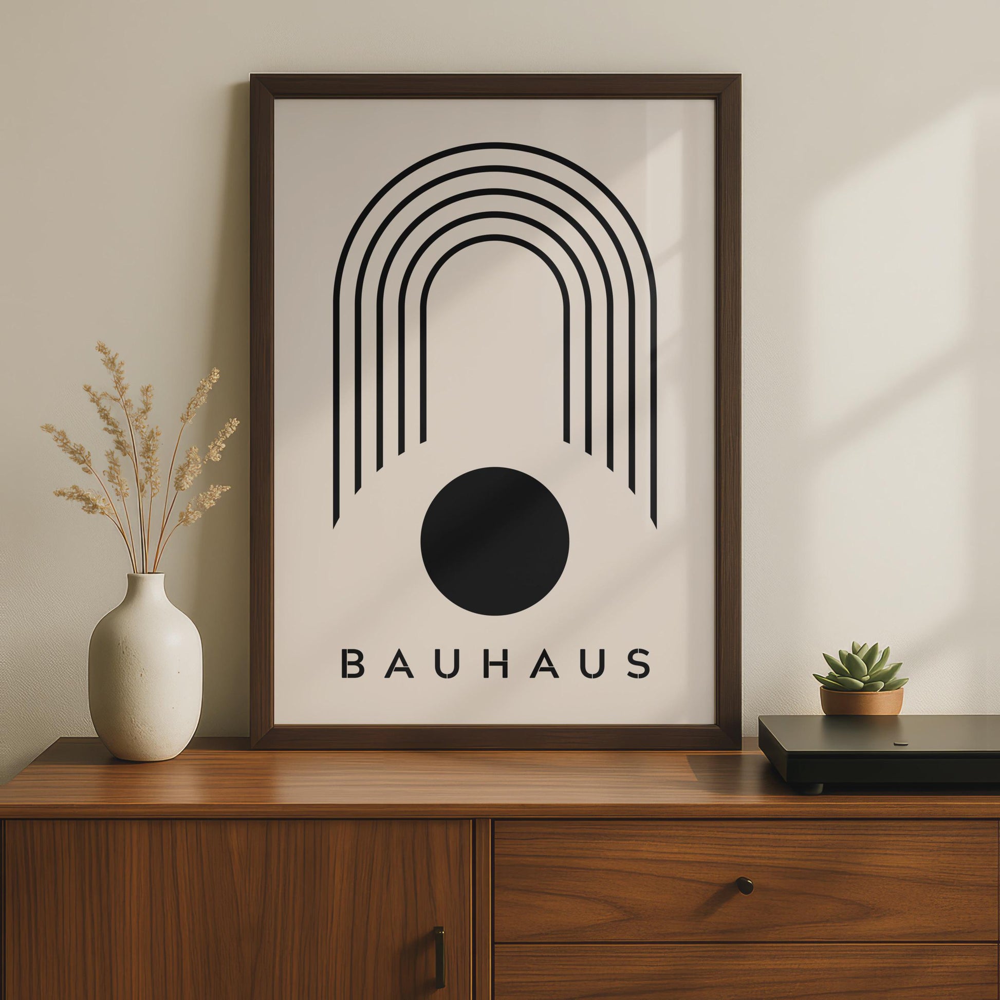 Bauhaus Poster, Minimalist Arch and Circle Art, Modern Black White Print wall art print