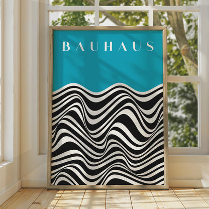 Bauhaus Waves Poster, Turquoise Black White Abstract Art Print wall art print