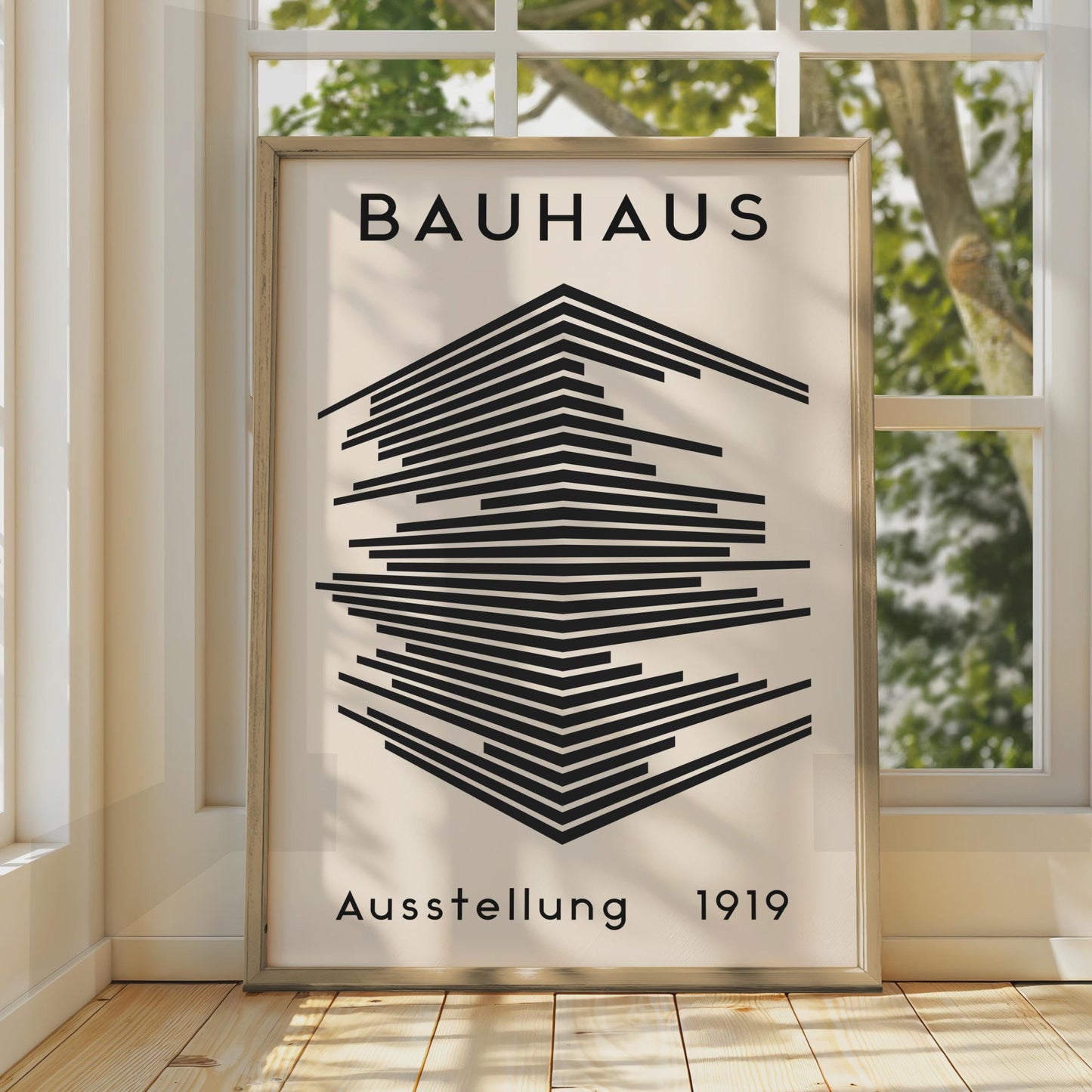 Bauhaus Exhibition Print, Minimalist Black Beige Abstract Lines Art wall art print