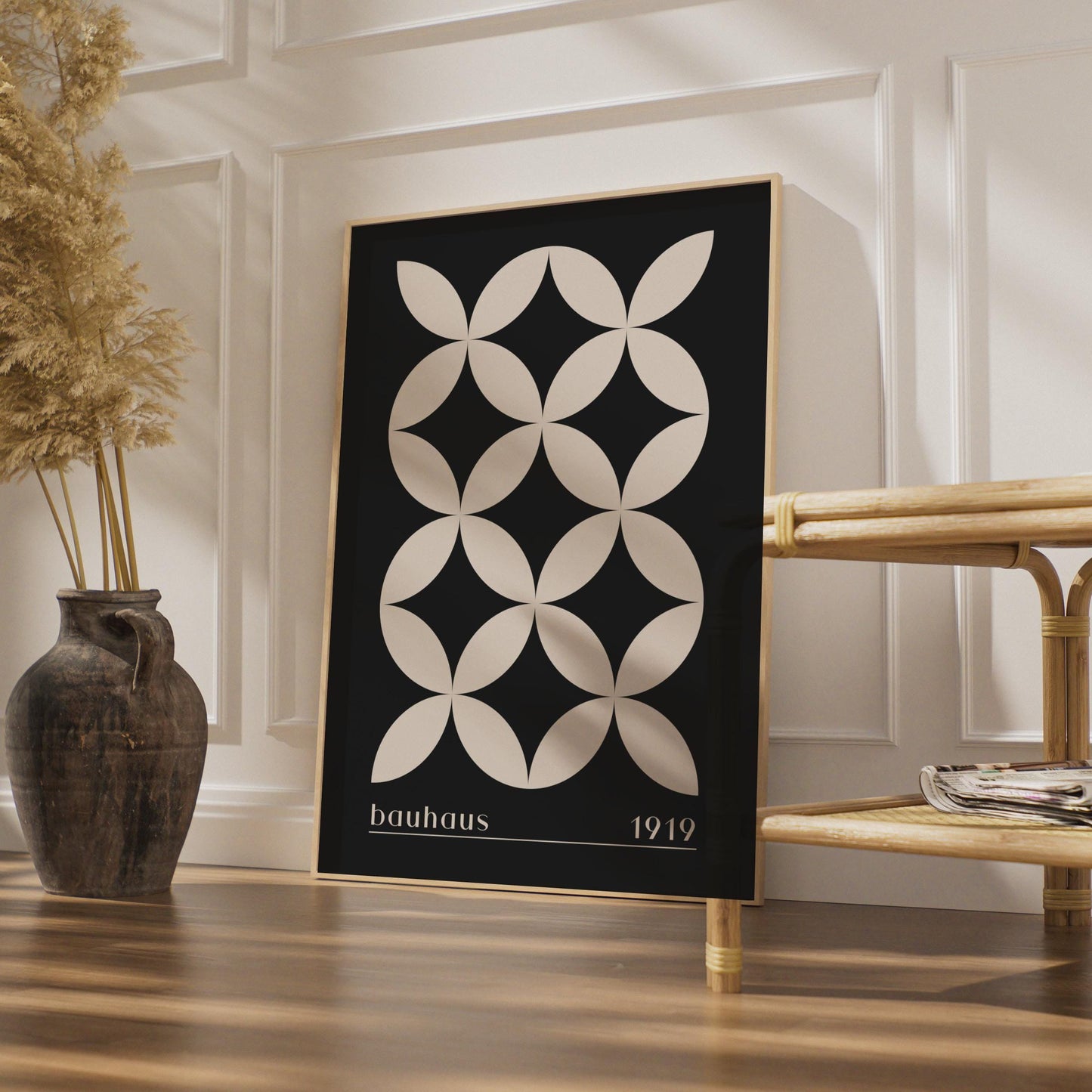 Bauhaus Geometric Print, 1919 Abstract Wall Art, Minimalist Beige Black Decor wall art print