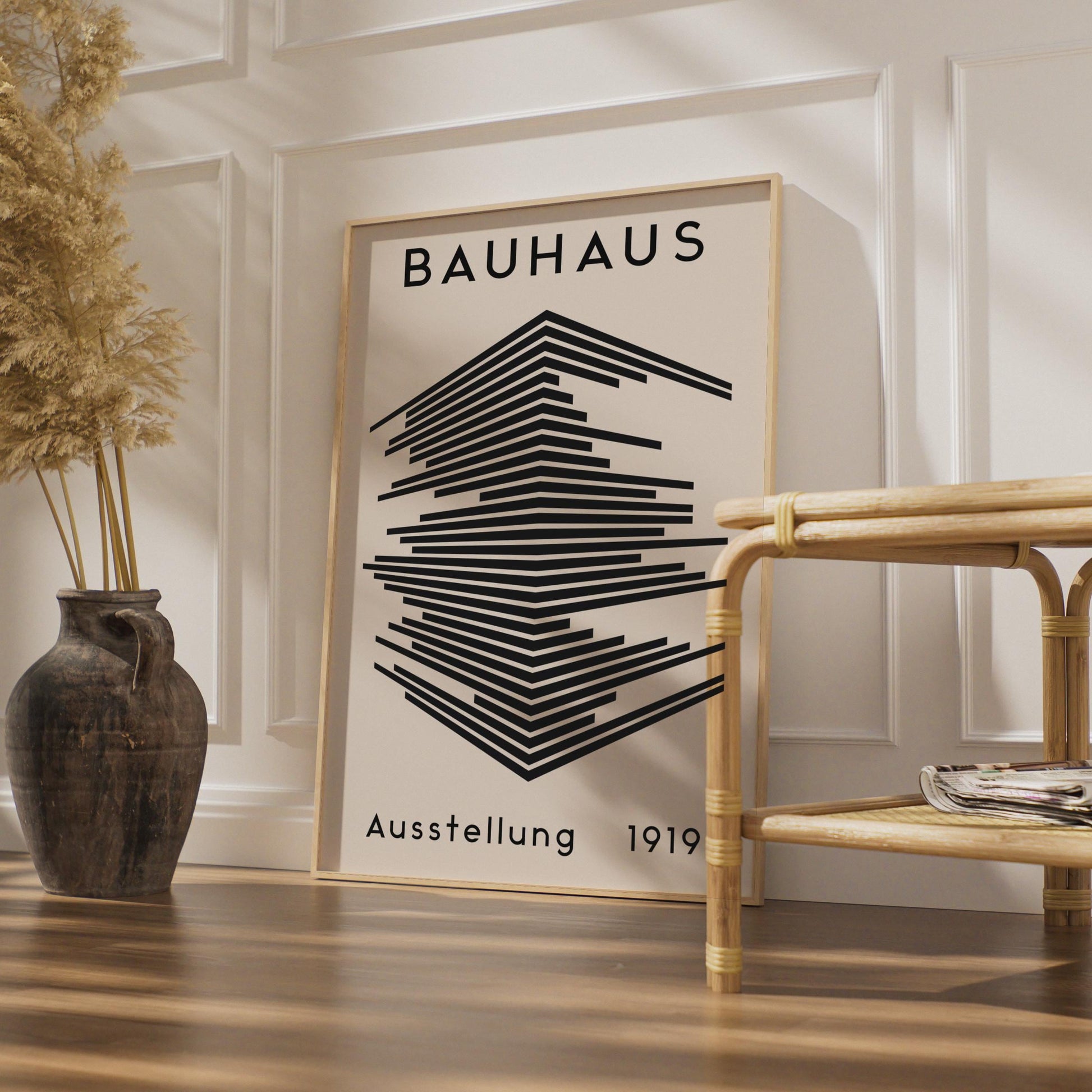 Bauhaus Exhibition Print, Minimalist Black Beige Abstract Lines Art wall art print
