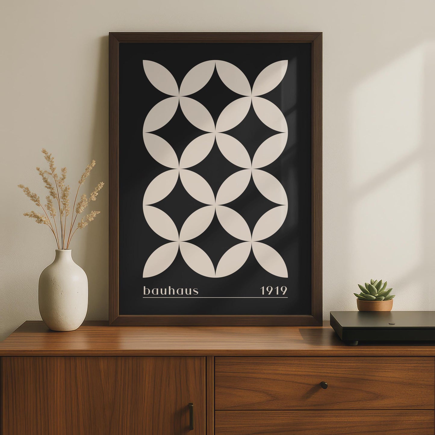 Bauhaus Geometric Print, 1919 Abstract Wall Art, Minimalist Beige Black Decor wall art print
