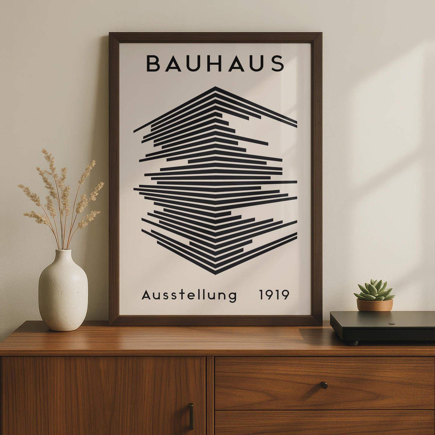 Bauhaus Exhibition Print, Minimalist Black Beige Abstract Lines Art wall art print