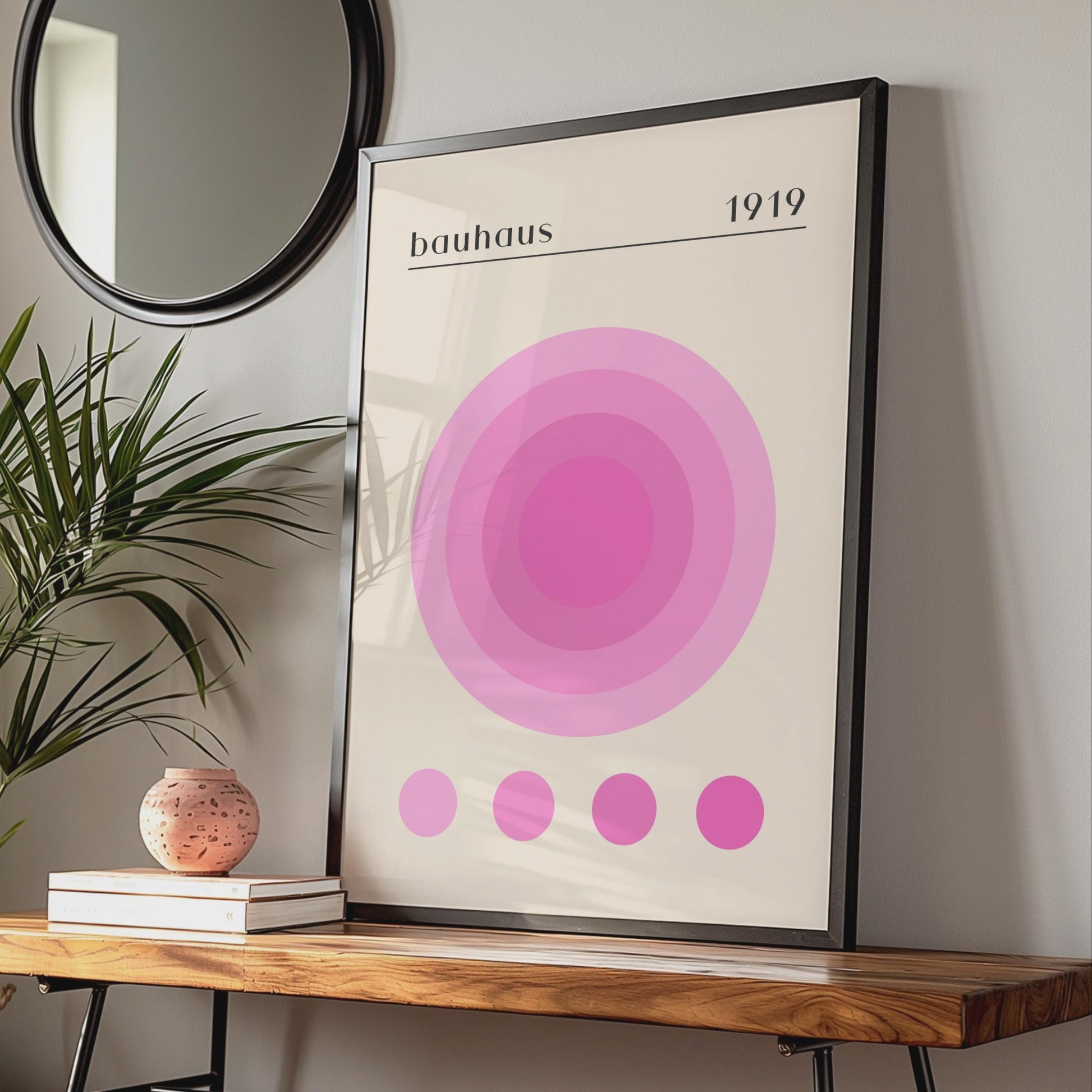 Bauhaus Art Print, 1919 Circle Poster, Modern Minimalist Home Decor, Pink Colour Palette, Abstract wall art print