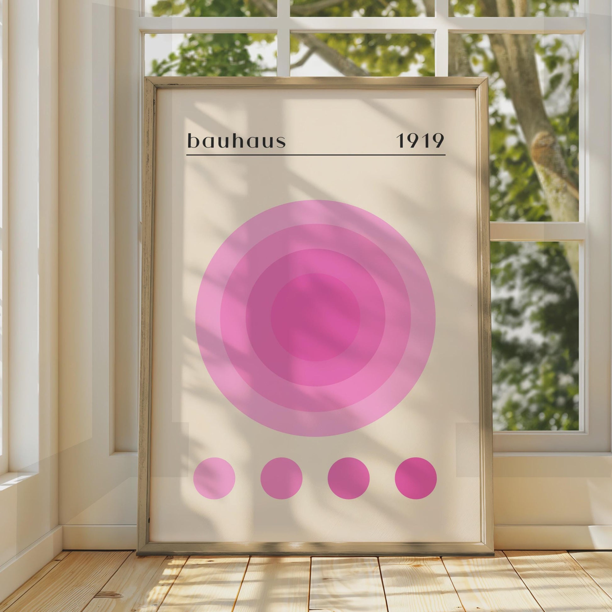 Bauhaus Art Print, 1919 Circle Poster, Modern Minimalist Home Decor, Pink Colour Palette, Abstract wall art print