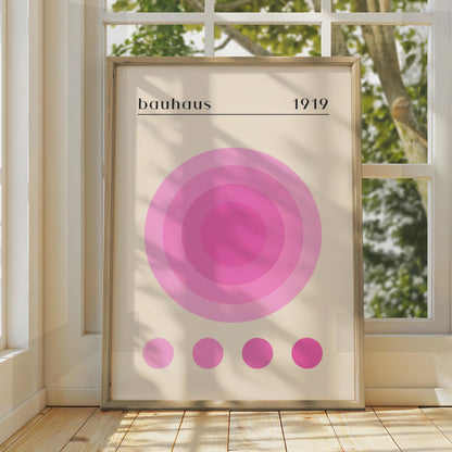 Bauhaus Art Print, 1919 Circle Poster, Modern Minimalist Home Decor, Pink Colour Palette, Abstract wall art print