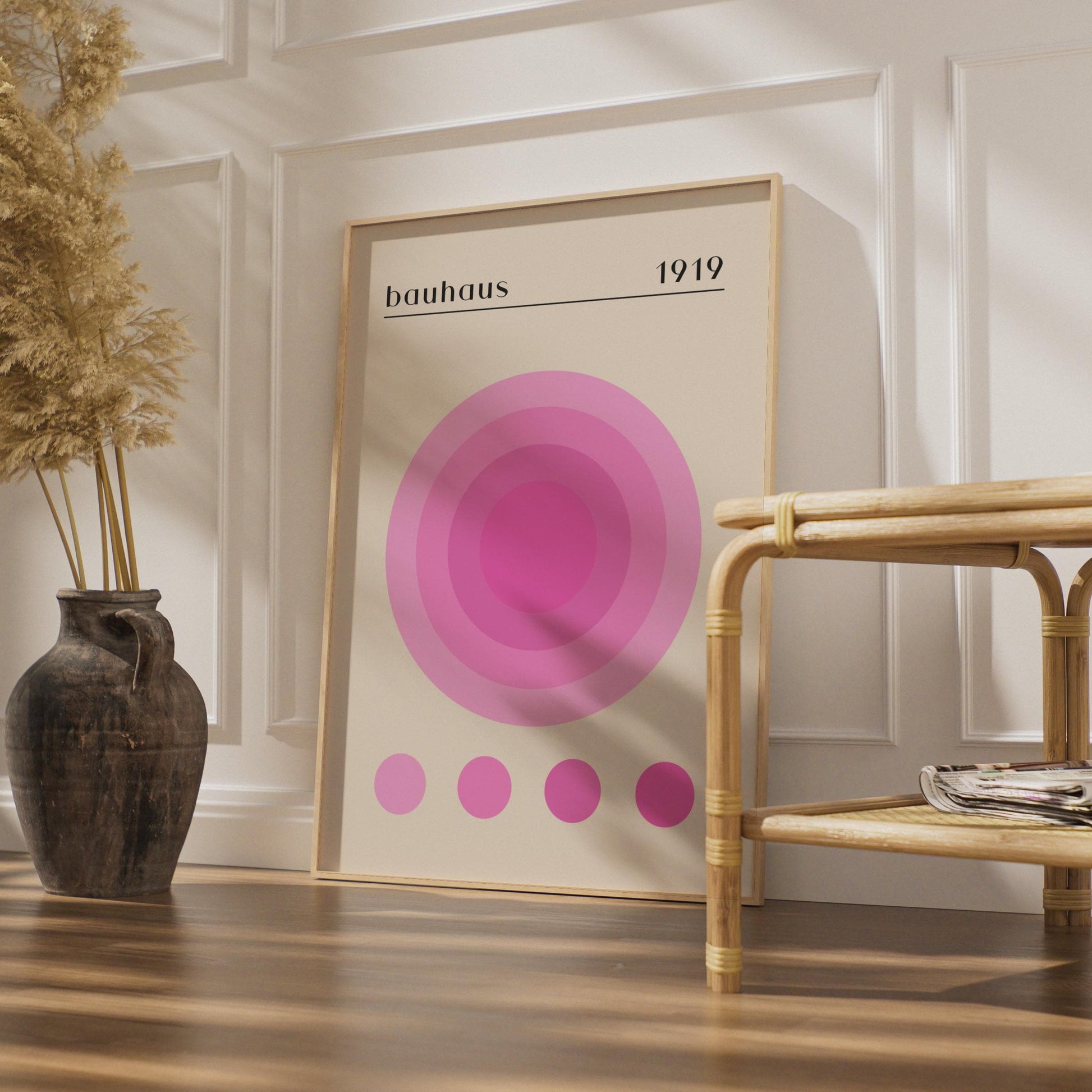 Bauhaus Art Print, 1919 Circle Poster, Modern Minimalist Home Decor, Pink Colour Palette, Abstract wall art print