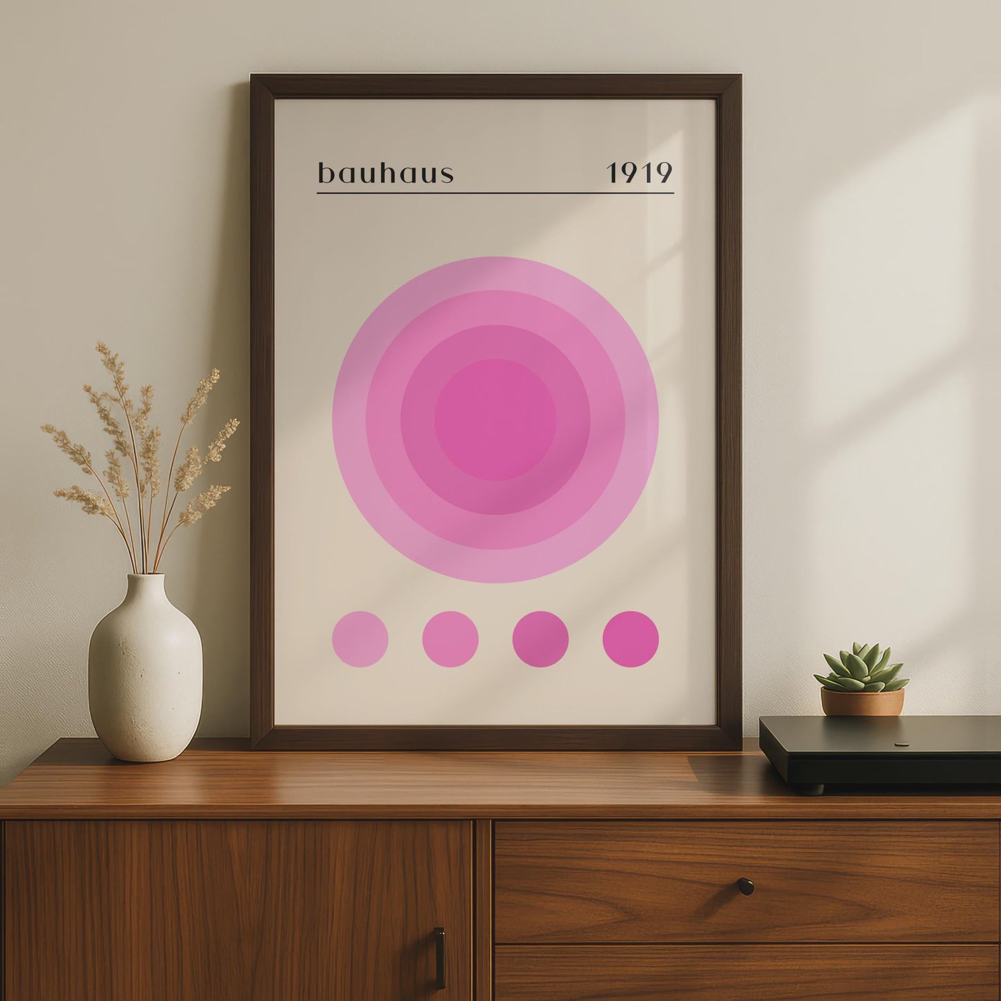 Bauhaus Art Print, 1919 Circle Poster, Modern Minimalist Home Decor, Pink Colour Palette, Abstract wall art print