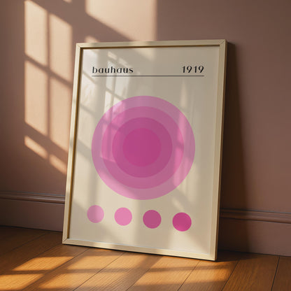 Bauhaus Art Print, 1919 Circle Poster, Modern Minimalist Home Decor, Pink Colour Palette, Abstract wall art print