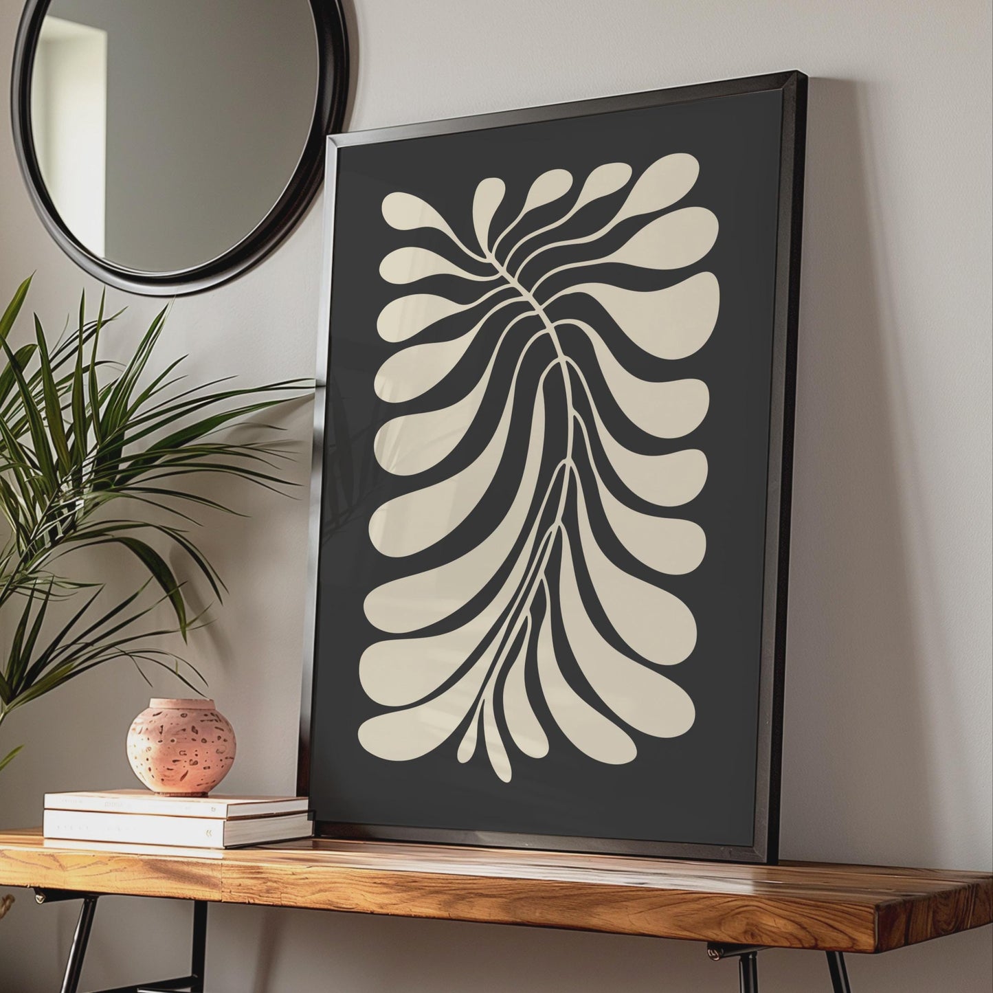 Botanical Leaf Print, Black Cream Minimalist Poster, Nature Wall Art Home Decor wall art print