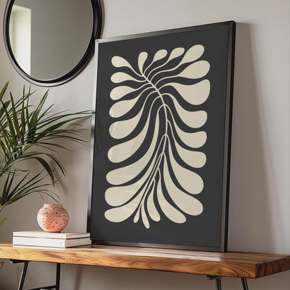 Botanical Leaf Print, Black Cream Minimalist Poster, Nature Wall Art Home Decor wall art print
