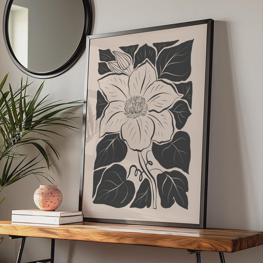 Botanical Flower Poster, Elegant Vintage Floral Art, Minimalist Wall Decor, Black and White Art wall art print