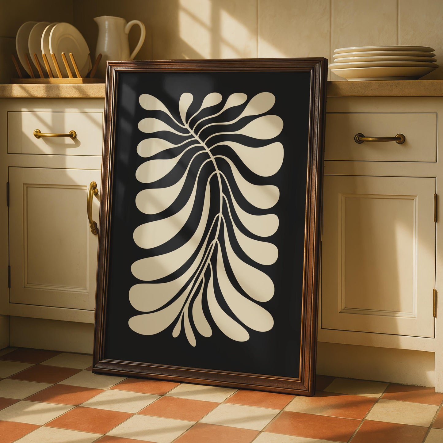 Botanical Leaf Print, Black Cream Minimalist Poster, Nature Wall Art Home Decor wall art print