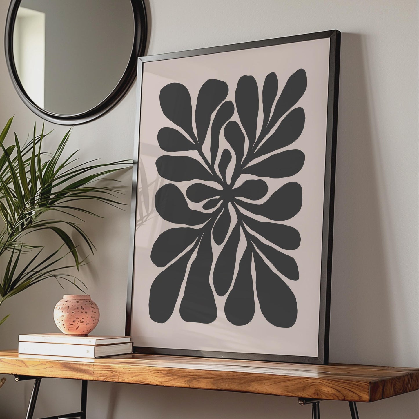 Bold Black Botanical Wall Art, Minimalist Flower Print, Modern Home Decor, Abstract Floral Design wall art print
