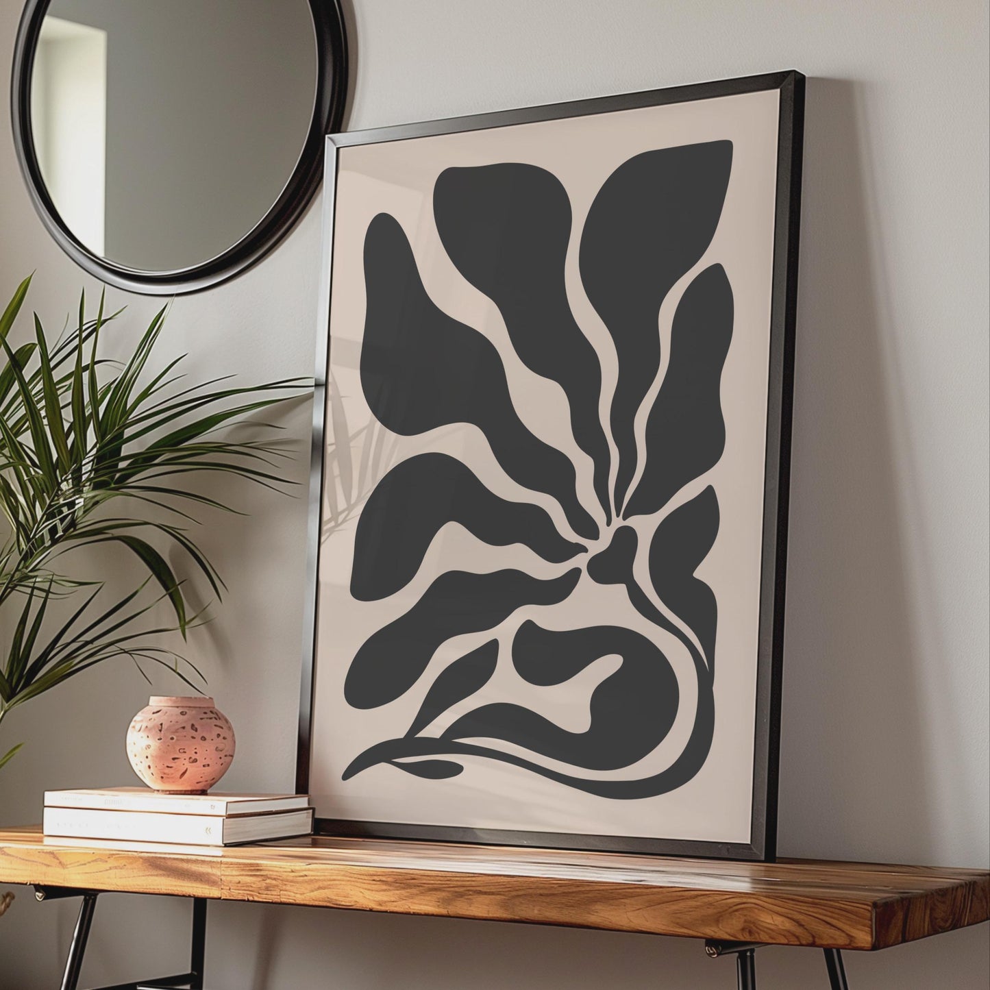 Abstract Botanical Black Flower Poster, Minimalist Art Print for Wall Decor, Modern Floral Artwork wall art print