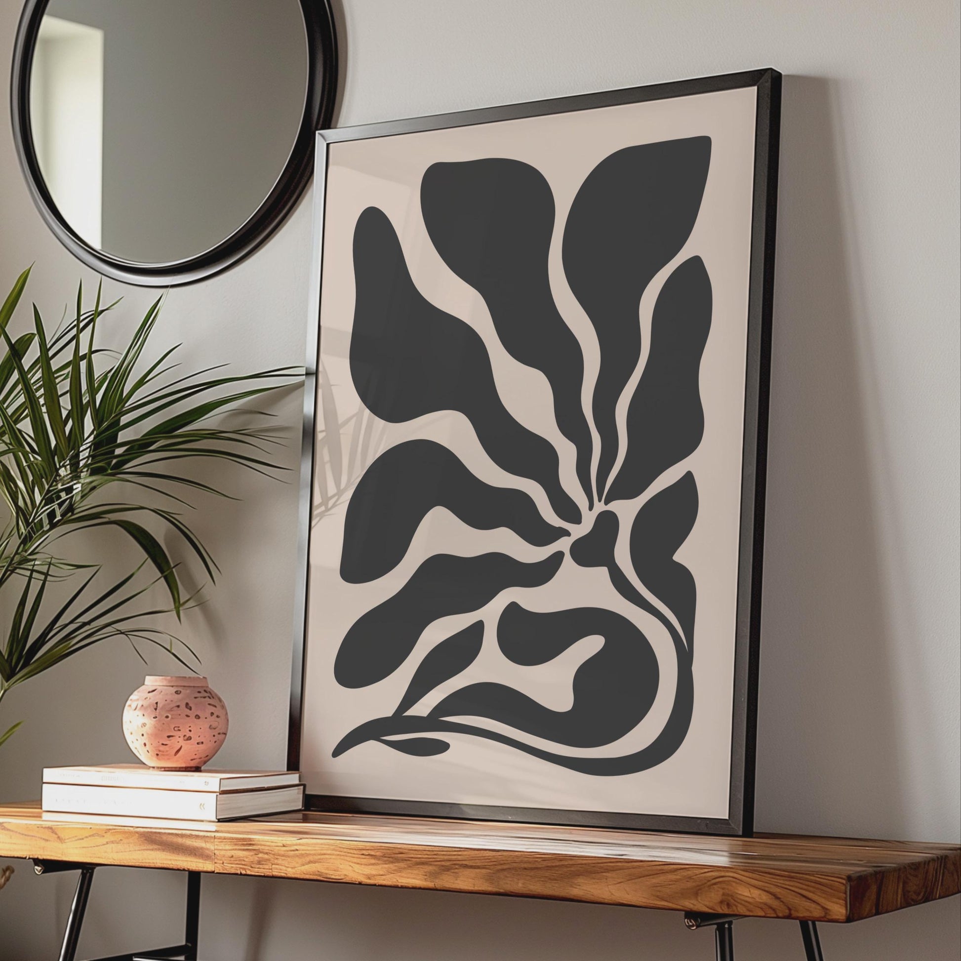Abstract Botanical Black Flower Poster, Minimalist Art Print for Wall Decor, Modern Floral Artwork wall art print