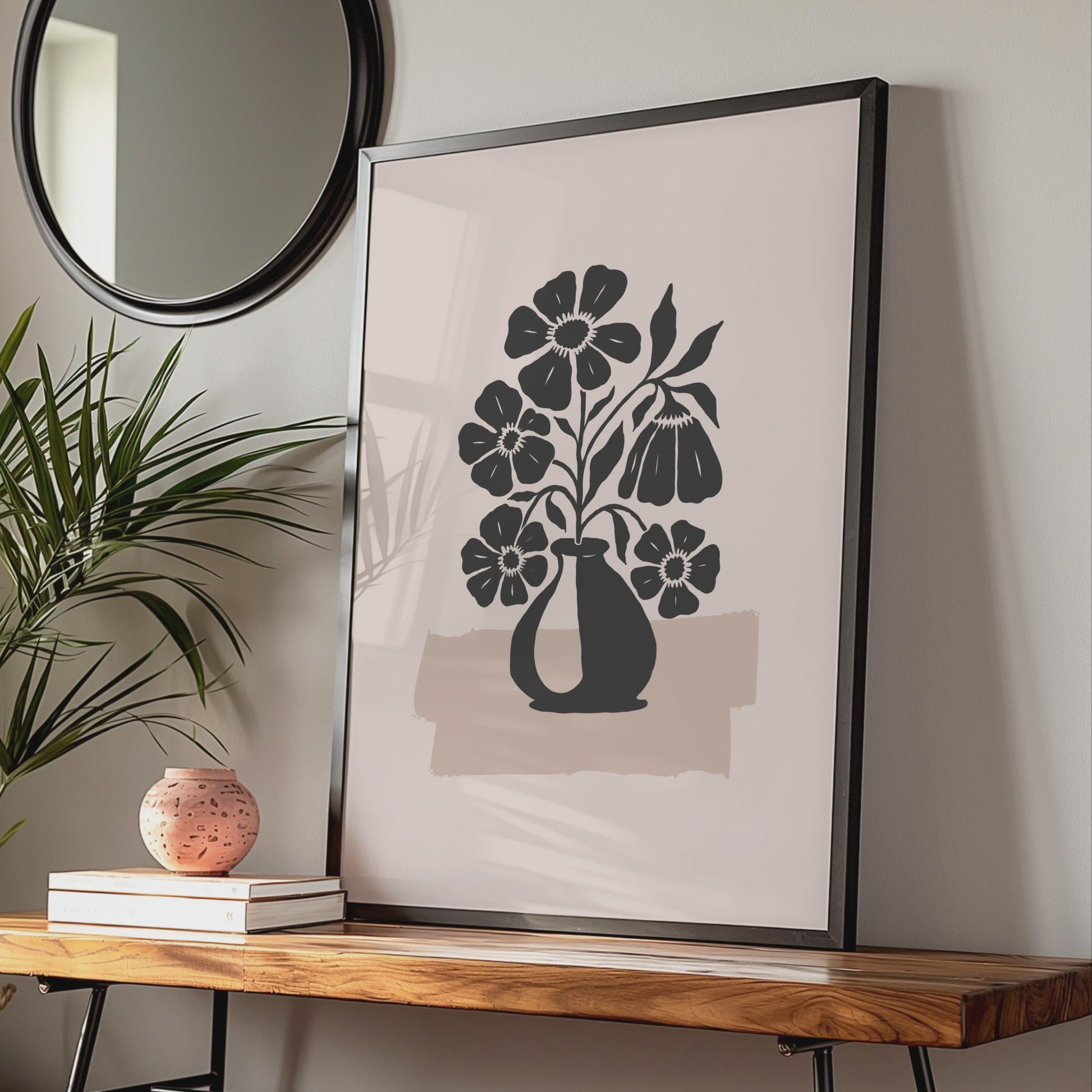 Botanical Flower Art Print, Black Floral Illustration, Minimalist Wall Decor wall art print
