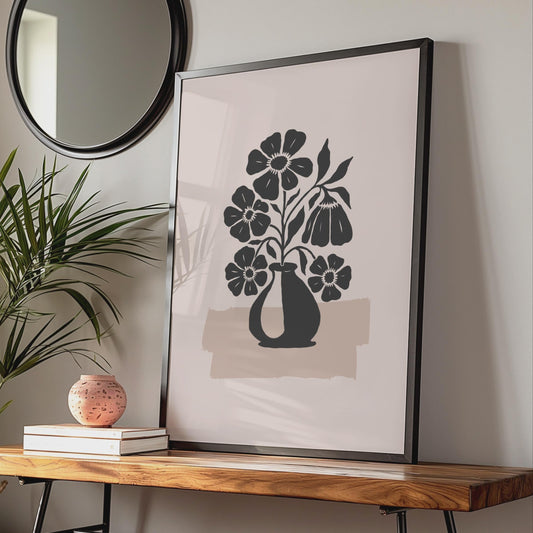 Botanical Flower Art Print, Black Floral Illustration, Minimalist Wall Decor wall art print