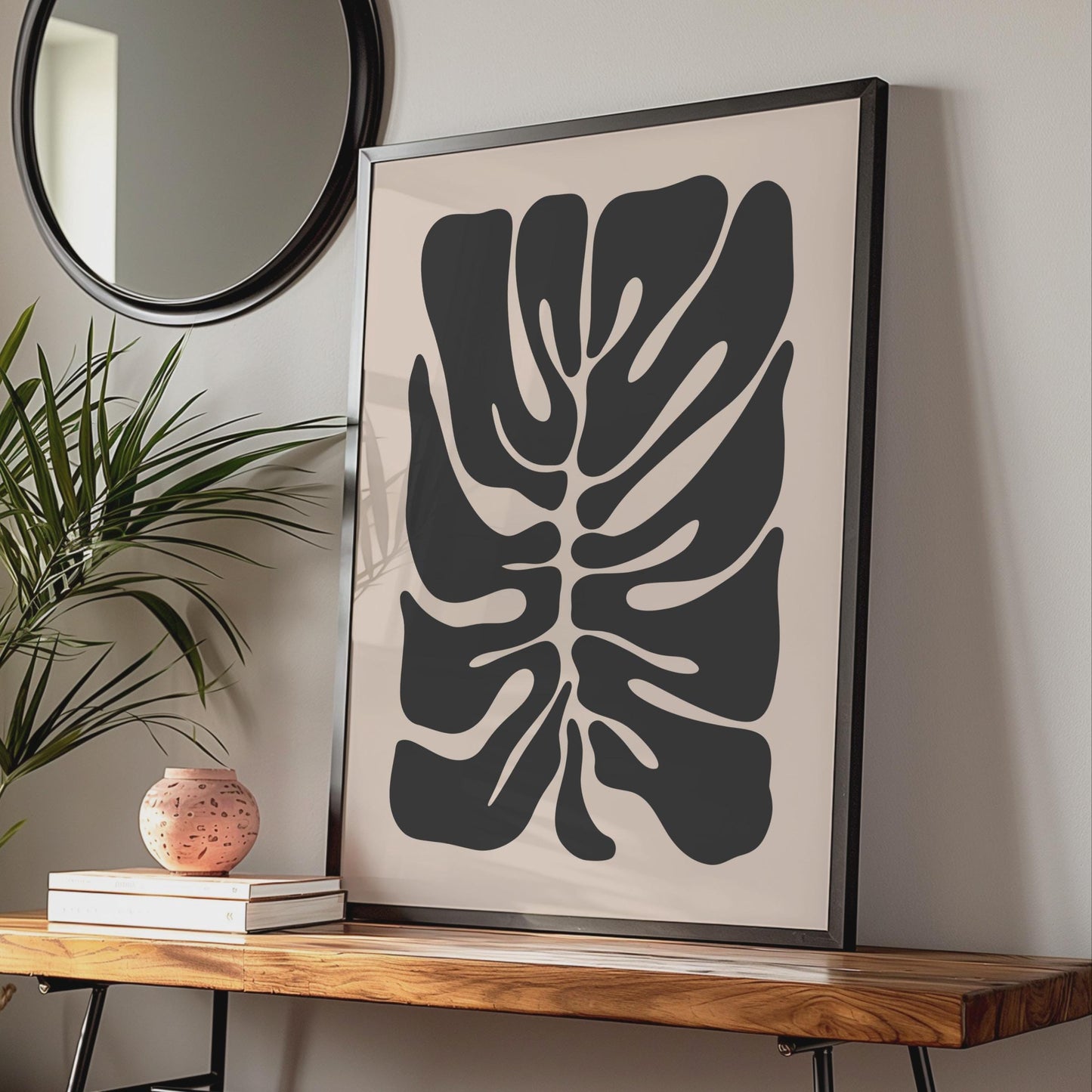 Monstera Leaf Print, Modern Abstract Black Botanical Wall Art, Minimalist Home Decor, Nature Poster wall art print