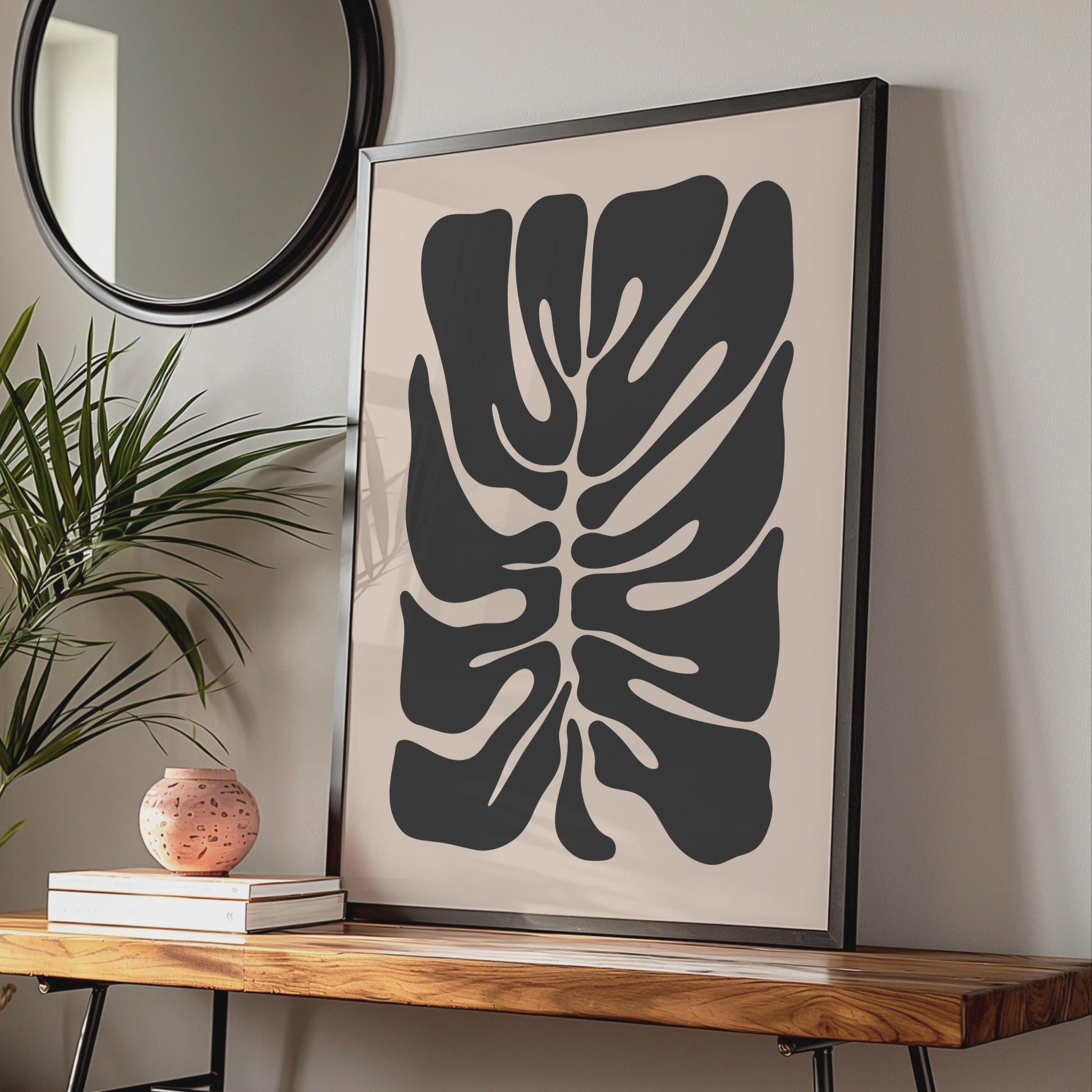 Monstera Leaf Print, Modern Abstract Black Botanical Wall Art, Minimalist Home Decor, Nature Poster wall art print