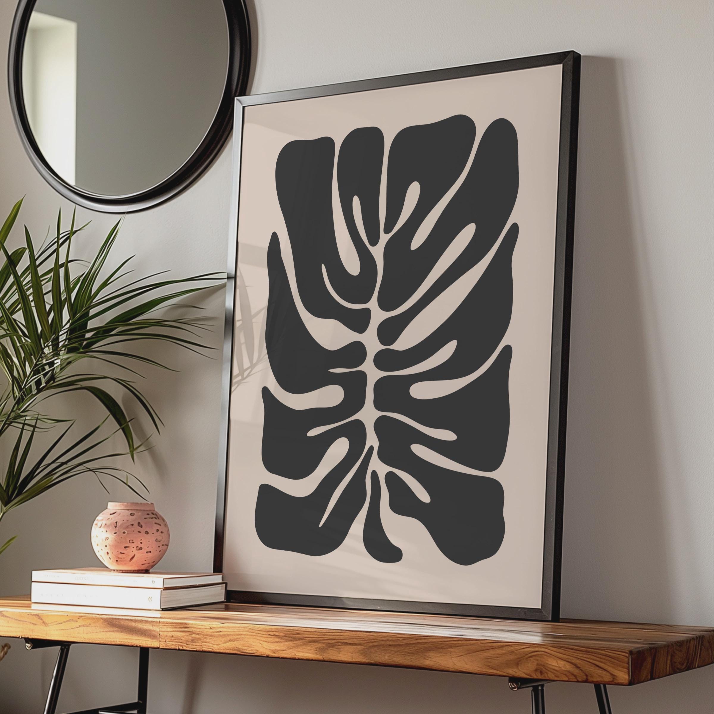Monstera Leaf Print, Modern Abstract Black Botanical Wall Art, Minimalist Home Decor, Nature Poster wall art print