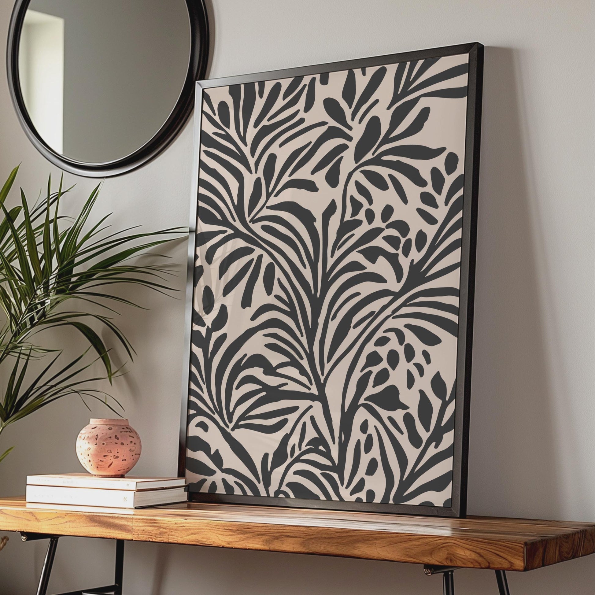 Botanical Flower Poster, Black and Pink Plant Art Print, Modern Minimalist Wall Decor wall art print