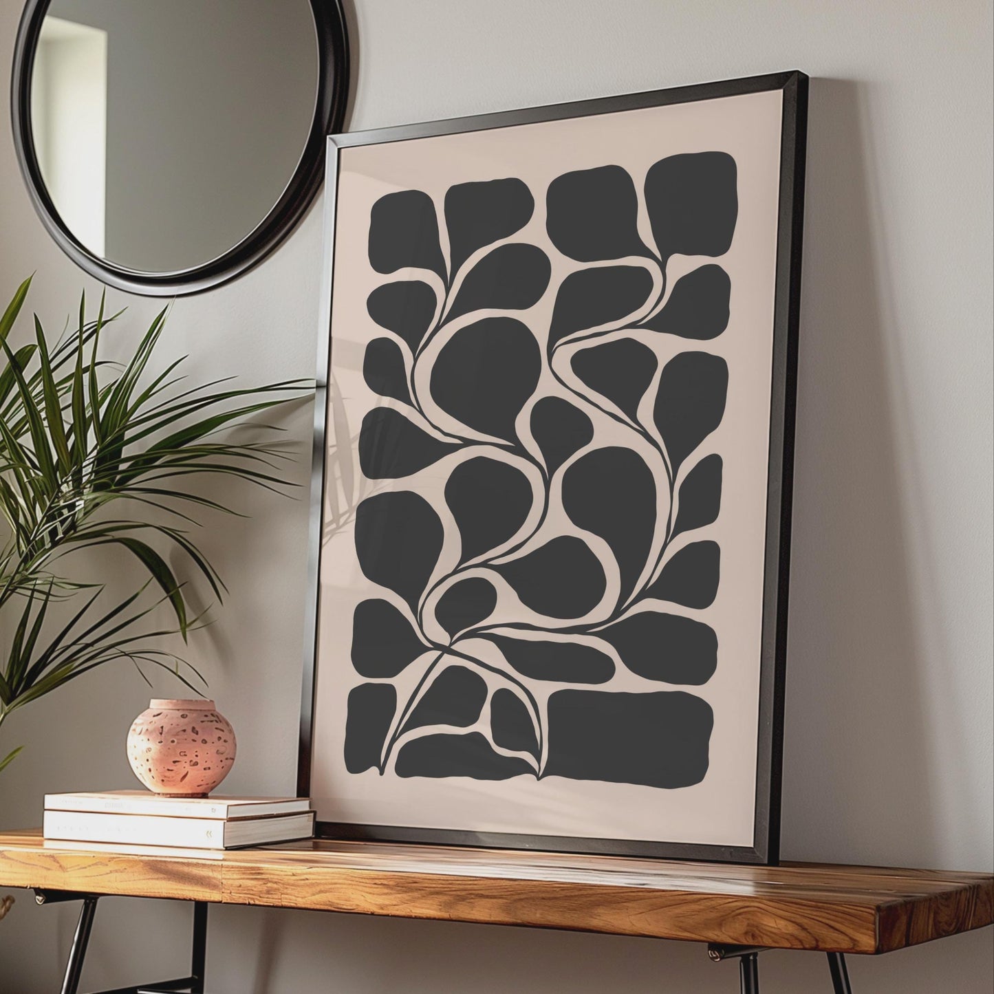 Stylish Botanical Black Leaf Print, Minimalist Wall Art, Modern Abstract Poster for Home Decor wall art print